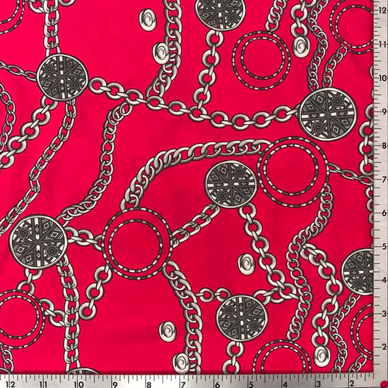 82% Nylon & 18% Spandex Medallion Chains Printed Spandex Fabric 55/56” Width